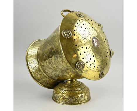 Rare 19th century Amsterdam copper driven coal scuttle with city coat of arms. Copper nail riveted. Dimensions: 46 x 38 x 33 