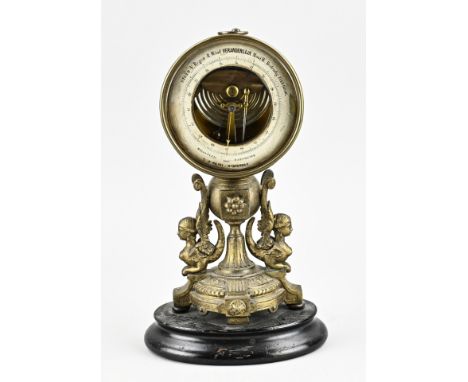 Antique Dutch brass barometer on composition metal base, with caryatids. LJ Harri - Amsterdam. Circa 1880. Size: 31 cm. In go