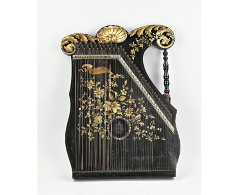Antique handpainted German zither. Circa 1900. Size: 56 x 45 cm. In good condition.