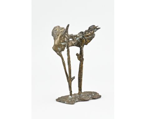 Edith Imkamp. 1930 - . Modern bronze sculpture with bird. Size: approx. 20 cm. In good condition.