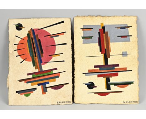 2x B. Alepkow. Russian 60s advandgarde. Abstract style. Gouaches on paper. Dimensions: H 38 x W 27.5 cm. In good condition.