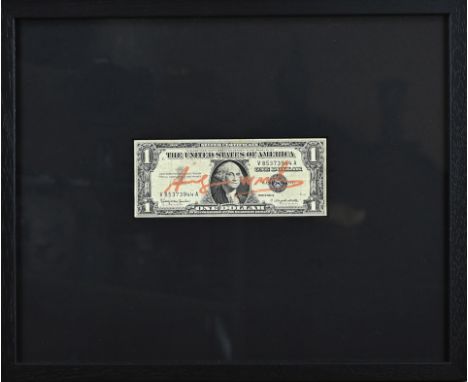 Andy Warhol. One dollar, with imprint, stamp and authentications. Size: 6 x 15 cm. In good condition.