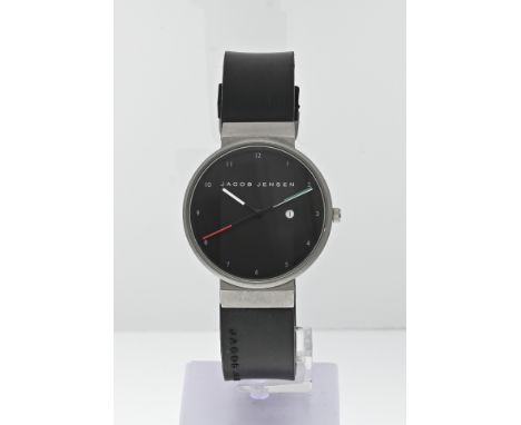 Jacob Jensen watch, by Max Rene, titanium, unisex, with a round case with date display, ø case 34 mm. With an original black 