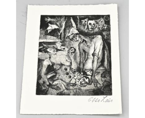 Otto Lais. 1897 - 1988. German School. Der Masken Händler. Etching aquatinta. On paper. Dimensions: H 32 x W 25 cm. In good c