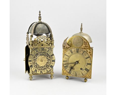 Two antique English brass lantern clocks. 1x late 16th or early 17th century with rare balance, Peter Closon London, near Hol