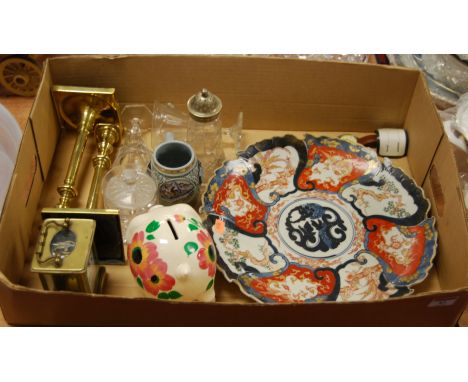 A collection of miscellaneous items to include a Japanese Meiji period Imari charger, Mappin &amp; Webb brass cased carriage 