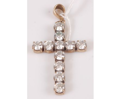 A gilt metal and paste set cross pendant, 4.5cm (excluding bale)Condition: Bale is snapped and needs re-attaching. Some light