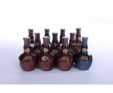 ELEVEN ROYAL SALUTE 21 YEARS OLD WHISKY MINIATURES
Blended Scotch Whisky. Nine in ruby flagons, two in sapphire flagons. 
