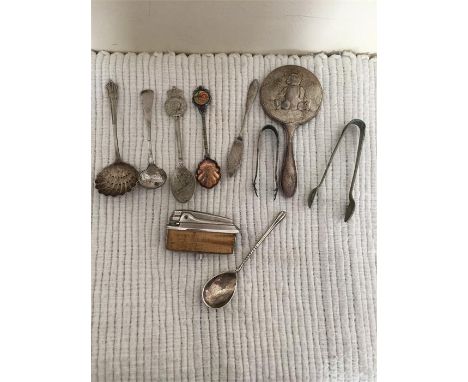 Hallmarked silver spoon c1911, Ronson lighter, plus plated pieces