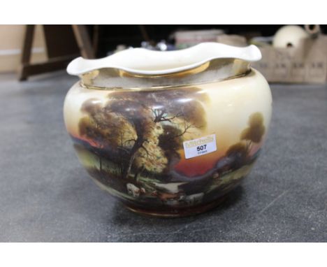 Jardiniere with country scene transfer print design, diameter 25 cm