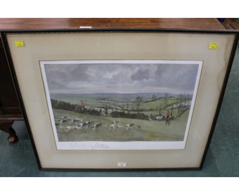 Lionel Edwards, a signed print depicting a fox hunt 32 x 49 cm, framed and mounted