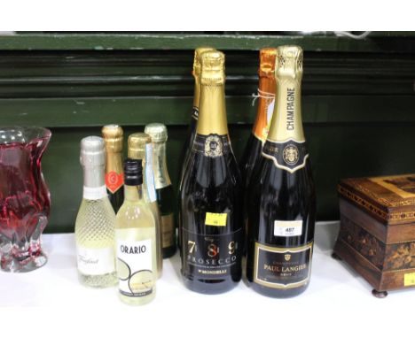 Bottle of Paul Langier Champagne, three bottles of Prosecco and four small bottles of Prosecco and white wine and bottle of P