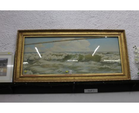 R Craig, a large 19th century watercolour coastal scene with seagulls, 59 cm x 150 cm, in a gilt frame 