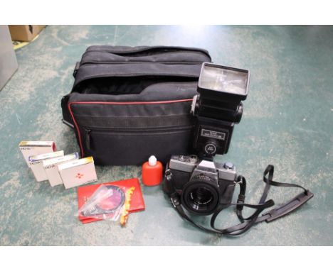 Camera bag, Minolta SRT100 X camera and accessories 