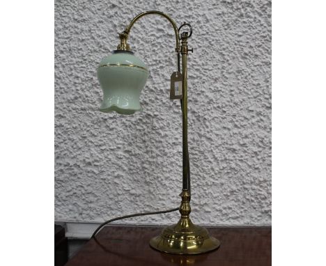 Brass table lamp with glass shade and gold coloured flecks 