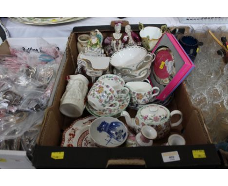 Haddon Hall teapot, cups and saucers, decorative plates, continental candlesticks and figurines etc