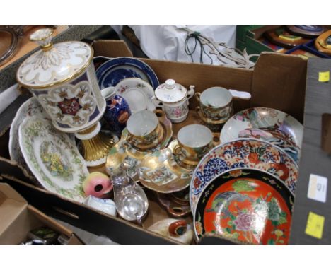 Box of decorative plates, York Minster chalice, cups, saucers and ornaments etc