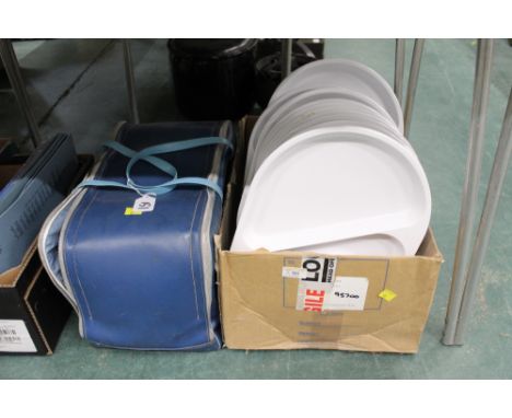 Picnic hamper set in blue vinyl carry case and collection of light picnic trays 