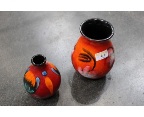 Two Poole vases, height +/- 17 cm and 14 cm