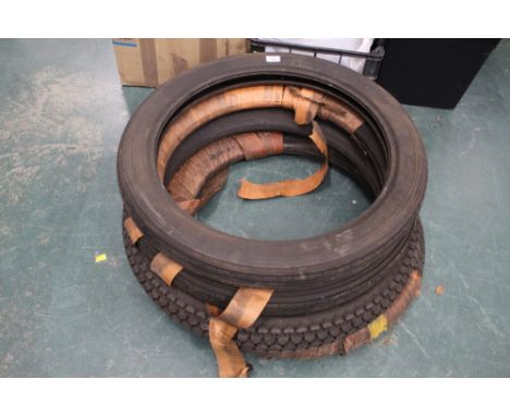 Four vintage car tyres, three size 3.00-20 and one 3.00-21 Avon &amp; Dunlop