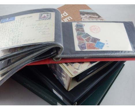 Eight stamp and postcard cover albums, includes Victorian covers, GB, World and Commonwealth, exhibition and coin cover mater