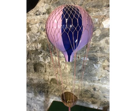 Vintage ceramic hot air balloon with hanging small basket & small porcelain presents inside etc 