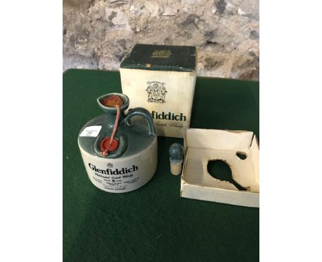 Glenfiddich 8 year old ceramic decanter, unblended Scotch whisky, Full & sealed. 86 US Proof. with original fitted box 