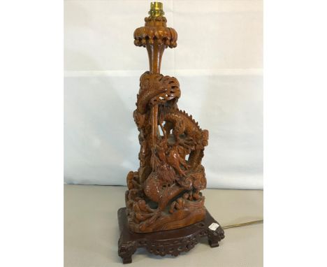 Highly carved oriental dragon table lamp 