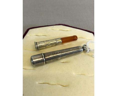 Birmingham silver & amber cigarette holder with fitted silver case made by Francis Webb 