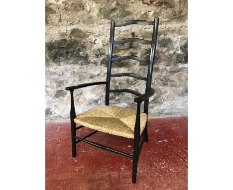 Arts & crafts rush seat ladder back chair 