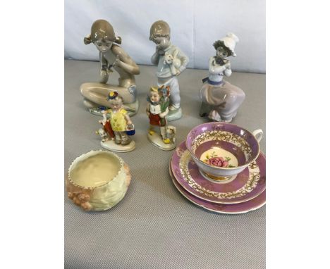 Lladro & Nao figures, together with 2 antique German girl, Boy & dog figurines, Worcester pot & Royal Grafton trio. 