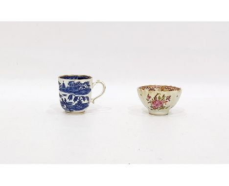 18th century Caughley china cup, fluted, with underglaze blue "Pagoda" pattern decoration and a late Georgian china tea bowl 