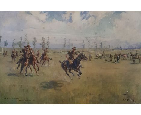 After Lionel EdwardsColour print"2 BT DLI V 10th Bt DLI P... Aerodrome 1915 " ,  the army playing polo, signed in the margin 
