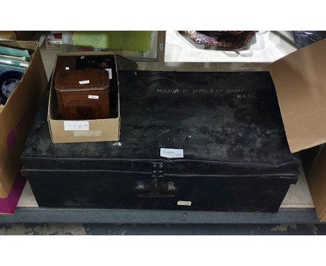 A large metal trunk, an inlaid box and two other boxes ( 4)