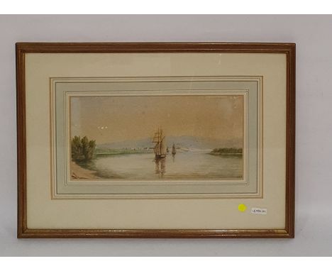 R G A ( 20th century)Watercolour drawingShips on a river, initialled lower right 30.5 x 28 cms