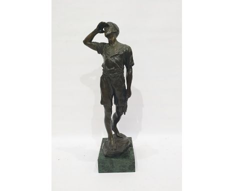 Elsie Chard bronze figure of gentleman, on naturalistic base and raised upon rectangular marble baseCondition Reportsee image