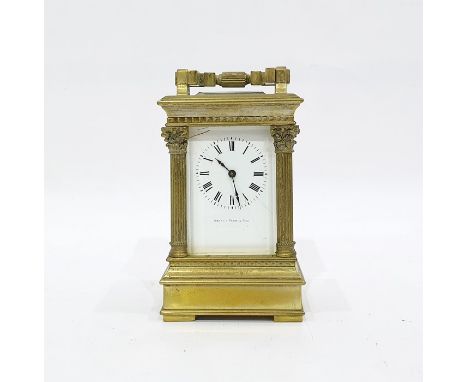 French brass carriage clock with Roman numerals to the enamel dial, marked 'Janetti Padre & Figli', 8cm high Condition Report