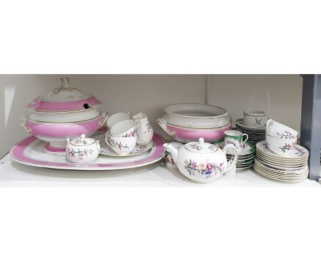 Wedgwood porcelain part tea service 'Devon Sprays' pattern, Victorian earthenware soup tureen and cover with matching meatdis