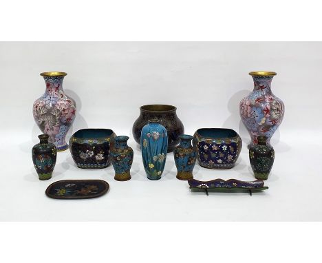 Chinese(?) cloisonne bronze pot, baluster sided and with allover pennants and stylised foliage, 11cm high, Japanese cloisonne