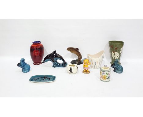 Poole Pottery model dolphin, two Poole Pottery model otters, two Poole Pottery vases, various, and a quantity of 20th century