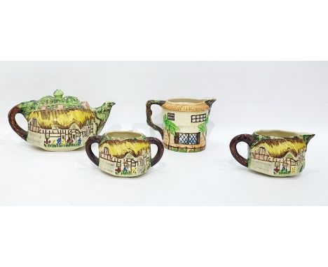 Five items of Cottageware to include:- Vintage three piece tea set by Lingard Webster (& Co Ltd), designed as Ann Hathaway's 