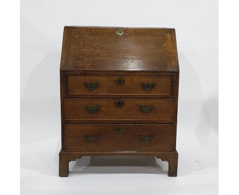 19th century oak bureau of three drawers, raised on bracket feet, 76cm x 98cm 