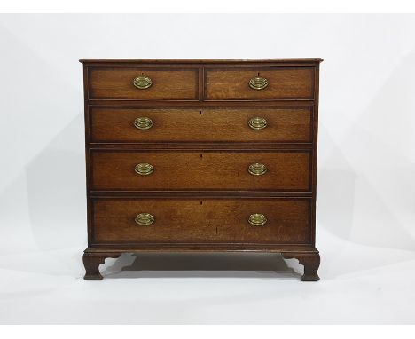 19th century oak North Country chest of drawers, the rectangular top with applied moulded edge above the mahogany crossbanded