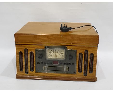 Crosley oak cased hifi system with radio, CD and 45 record player