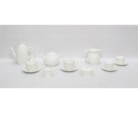 Tiffany porcelain part breakfast/tea service "Tiffany Weave" pattern, undecorated, with 10 variously sized cups and saucers, 