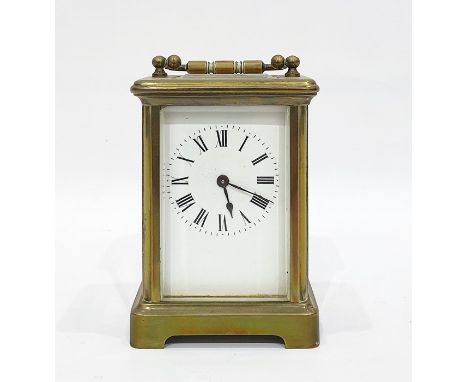 Brass carriage clock with Roman numerals to the enamel dial, 11cm high 