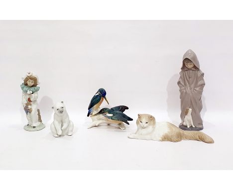 Lladro porcelain model Polar bear, seated, two Nao figures of children and a Nao seated cat, together with a Karl Ens group o
