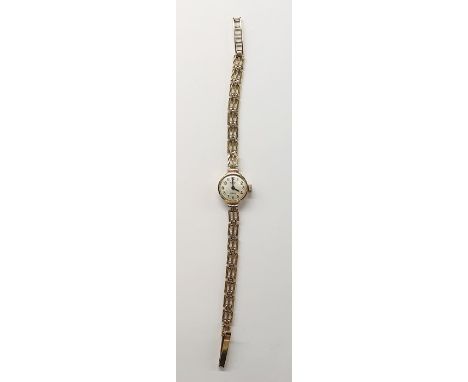 Lady's 9ct gold Rotary wristwatch&nbsp;with circular dial, button-winding and the 9ct gold chevron-cut gate-link pattern brac