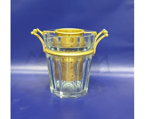 Baccarat cut glass and gilt metal wine cooler, bucket-shaped and panel cut, the mounts with end bar and ring turned handles, 