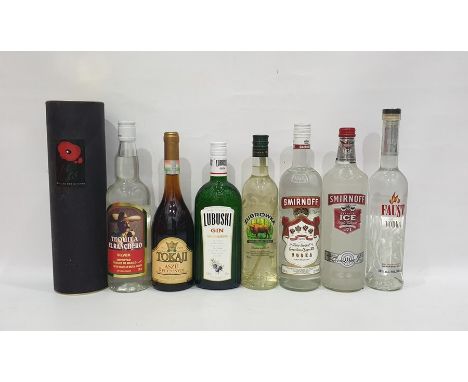 Eight bottles of assorted alcohol to include Tequilla, Tokaji Szu, three Puttonyos, Lubuski gin and Zubrowka Bison Grass vodk